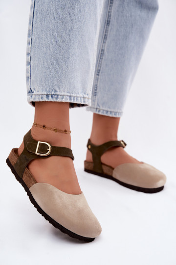 Sandales pour femmes en daim synthétique à bout fermé couleur sable 2