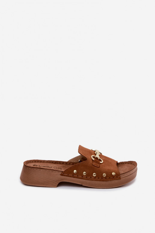 Chaussons en daim synthétique pour femmes Inblu TF0002KU couleur marron
