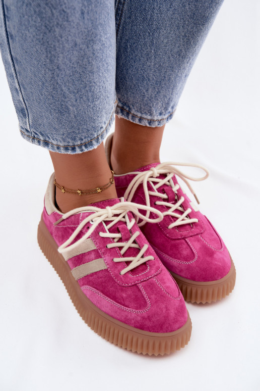 Baskets à plateforme en daim synthétique pour hommes couleur rose-sable