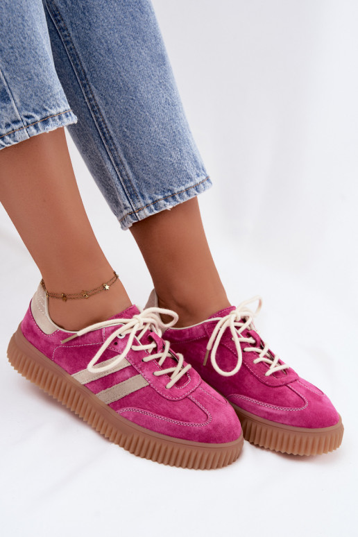 Baskets à plateforme en daim synthétique pour hommes couleur rose-sable