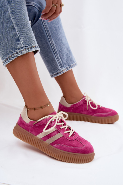 Baskets à plateforme en daim synthétique pour hommes couleur rose-sable