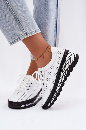 Chaussures blanches pour femmes avec éléments ajourés et plateforme Morra