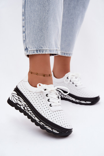 Chaussures blanches pour femmes avec éléments ajourés et plateforme Morra 2