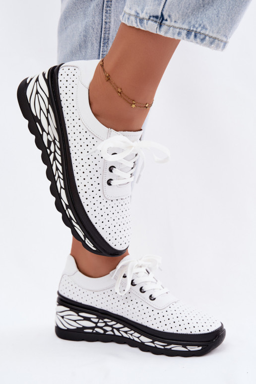 Chaussures blanches pour femmes avec éléments ajourés et plateforme Morra
