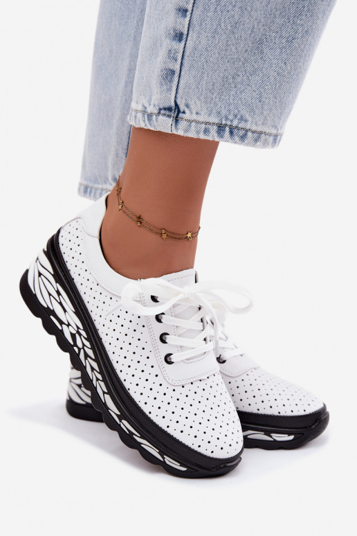 Chaussures blanches pour femmes avec éléments ajourés et plateforme Morra