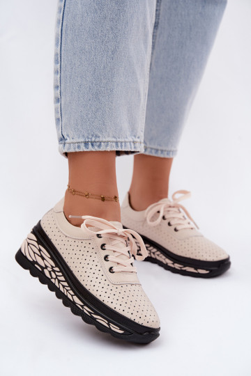 Chaussures beiges pour femmes avec éléments ajourés et plateforme Morra 2