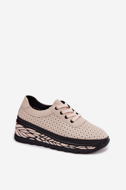 Chaussures beiges pour femmes avec éléments ajourés et plateforme Morra