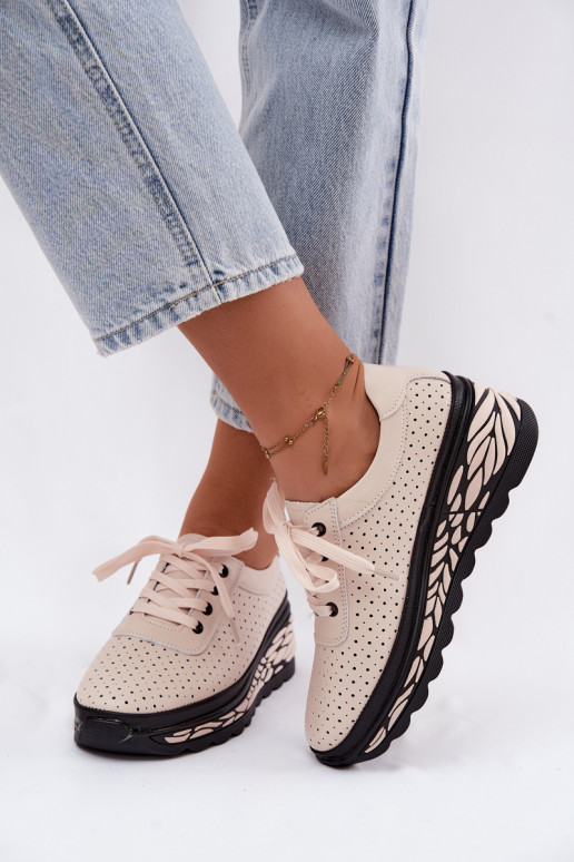 Chaussures beiges pour femmes avec éléments ajourés et plateforme Morra