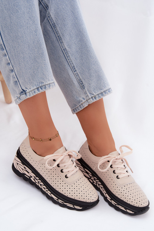Chaussures beiges pour femmes avec éléments ajourés et plateforme Morra