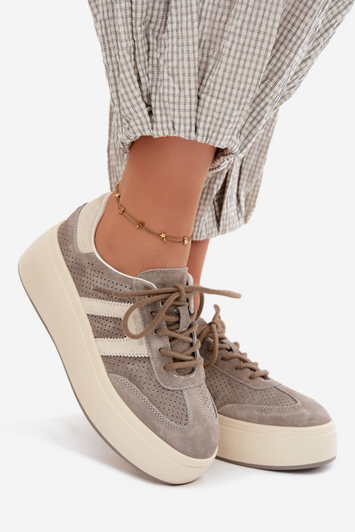 Baskets grises pour femmes avec plateforme et perforation Umbry