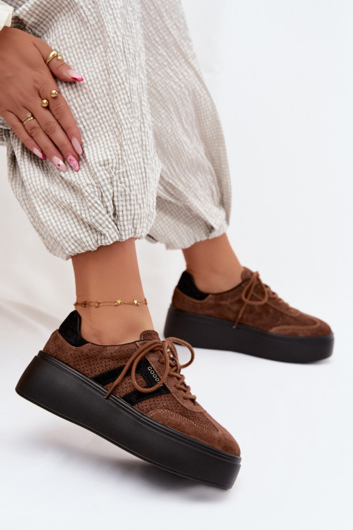 Baskets brunes pour femmes avec plateforme et perforation Umbry
