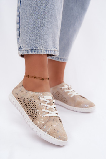 Chaussures beiges à motifs avec éléments ajourés en daim synthétique Tenebra 2