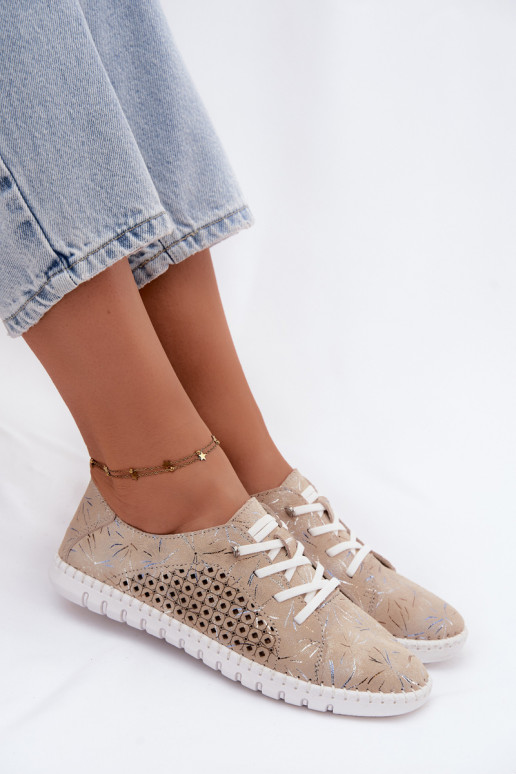 Chaussures beiges à motifs avec éléments ajourés en daim synthétique Tenebra