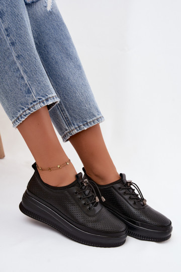 Chaussures noires pour femmes avec plateforme et perforation Dalila