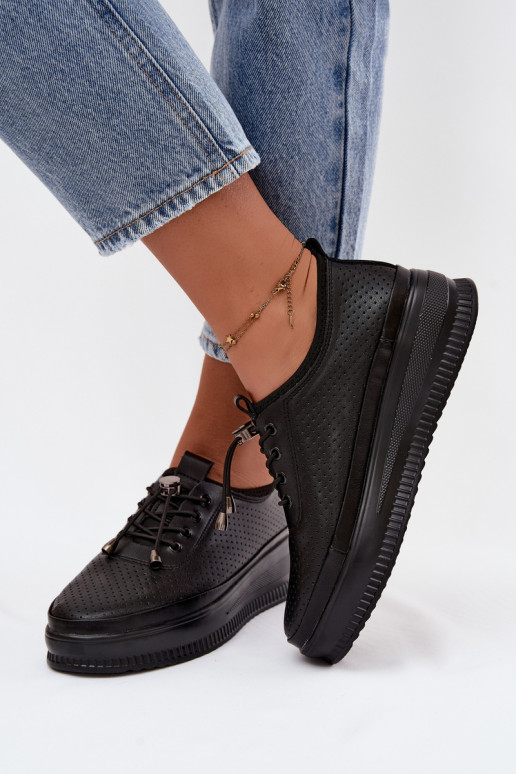 Chaussures noires pour femmes avec plateforme et perforation Dalila