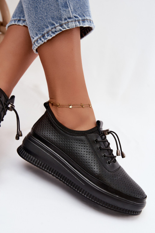 Chaussures noires pour femmes avec plateforme et perforation Dalila