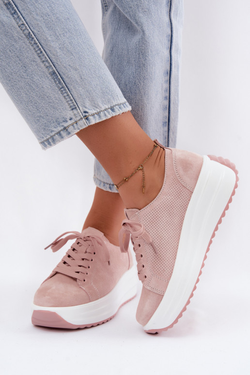 Baskets roses pour femmes en daim synthétique avec plateforme Inaya