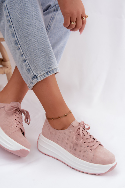 Baskets roses pour femmes en daim synthétique avec plateforme Inaya