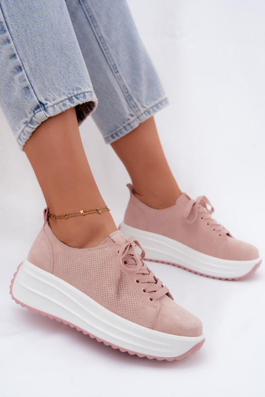 Baskets roses pour femmes en daim synthétique avec plateforme Inaya