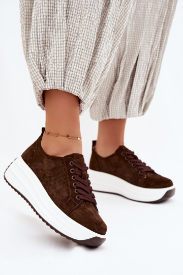 Baskets couleur chocolat pour femmes en daim synthétique avec plateforme Inaya