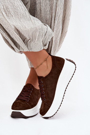 Baskets couleur chocolat pour femmes en daim synthétique avec plateforme Inaya 2