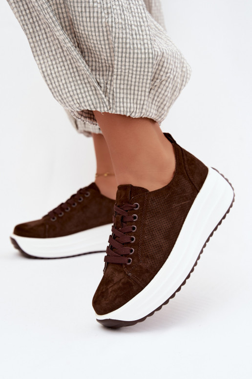 Baskets couleur chocolat pour femmes en daim synthétique avec plateforme Inaya