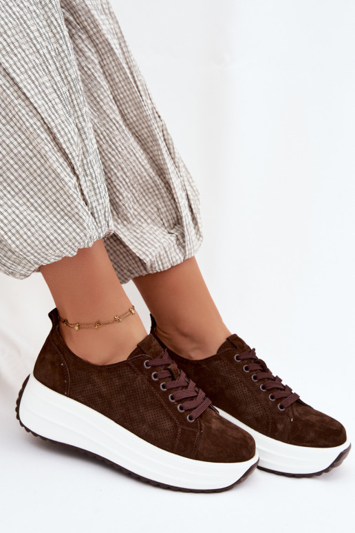 Baskets couleur chocolat pour femmes en daim synthétique avec plateforme Inaya