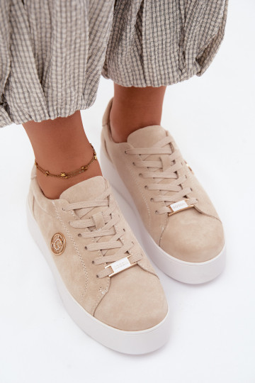 Baskets beiges pour femmes en daim synthétique avec plateforme Dainty