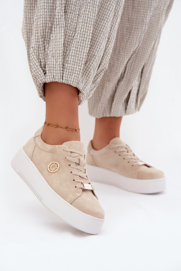 Baskets beiges pour femmes en daim synthétique avec plateforme Dainty 2