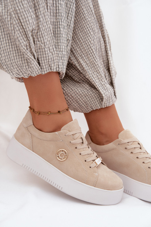 Baskets beiges pour femmes en daim synthétique avec plateforme Dainty