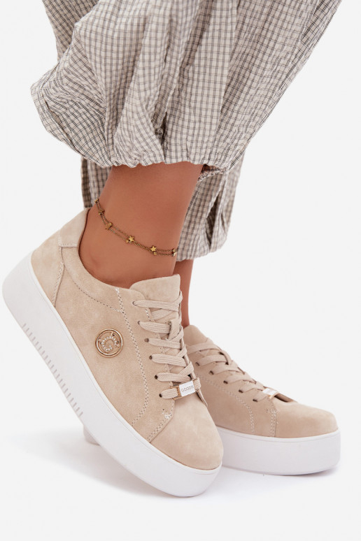 Baskets beiges pour femmes en daim synthétique avec plateforme Dainty