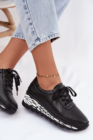 Chaussures noires pour femmes avec éléments ajourés et plateforme Morra