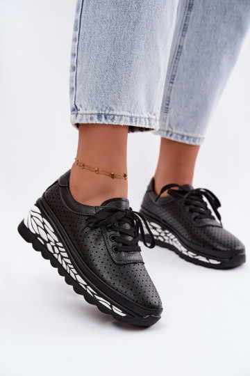 Chaussures noires pour femmes avec éléments ajourés et plateforme Morra 2