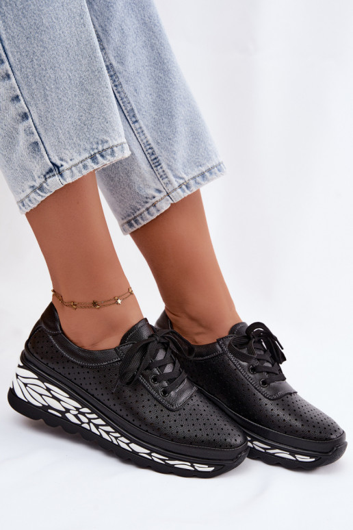 Chaussures noires pour femmes avec éléments ajourés et plateforme Morra