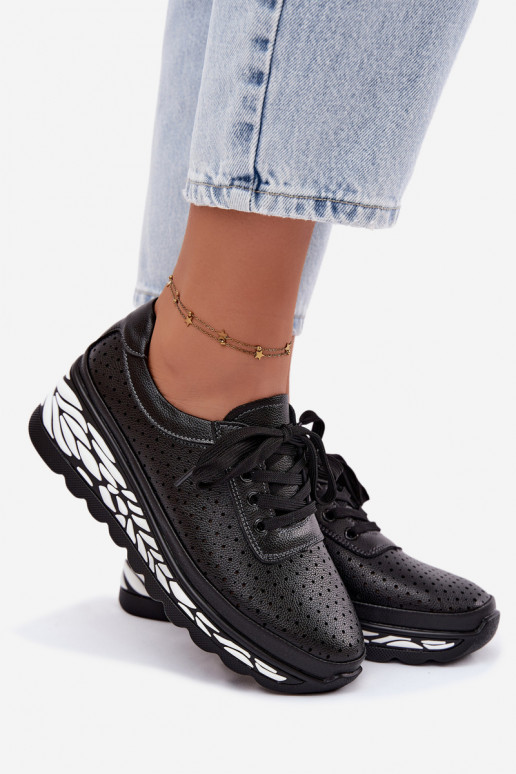 Chaussures noires pour femmes avec éléments ajourés et plateforme Morra