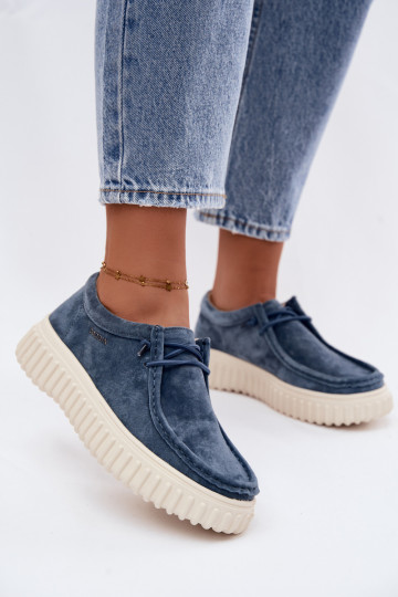 Chaussures bleues pour femmes en daim synthétique avec plateforme Jamila