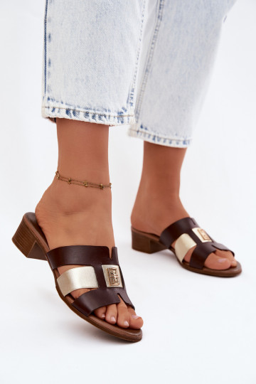 Chaussons en cuir pour femmes avec talons Zazoo couleur chocolat 2