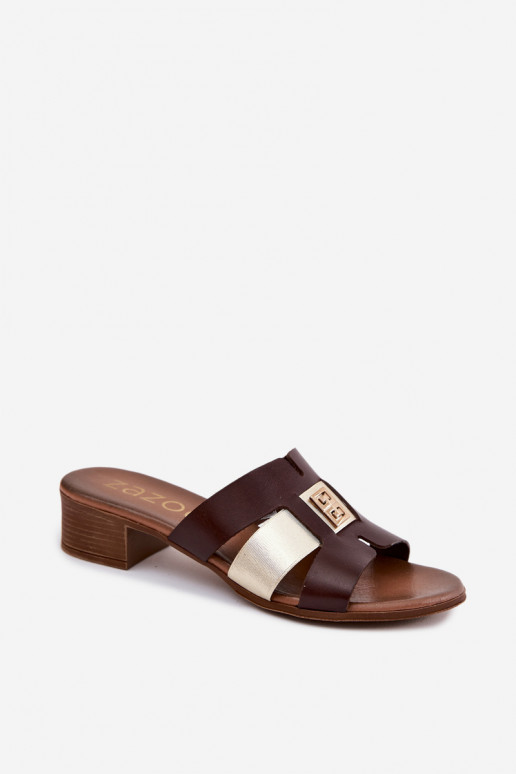 Chaussons en cuir pour femmes avec talons Zazoo couleur chocolat