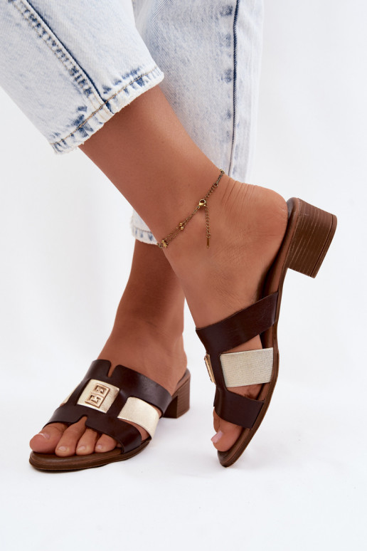 Chaussons en cuir pour femmes avec talons Zazoo couleur chocolat
