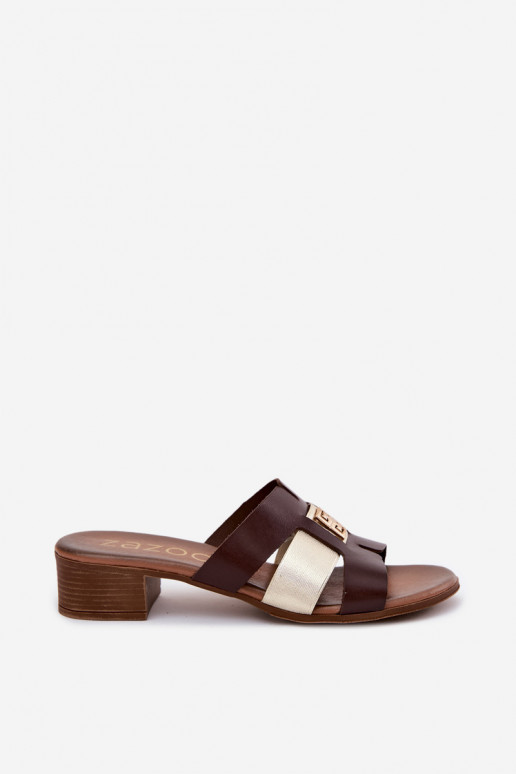 Chaussons en cuir pour femmes avec talons Zazoo couleur chocolat