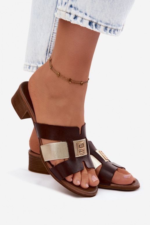 Chaussons en cuir pour femmes avec talons Zazoo couleur chocolat