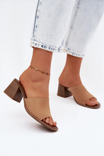 Mules à talons en suédine beige pour femmes Zazoo 2
