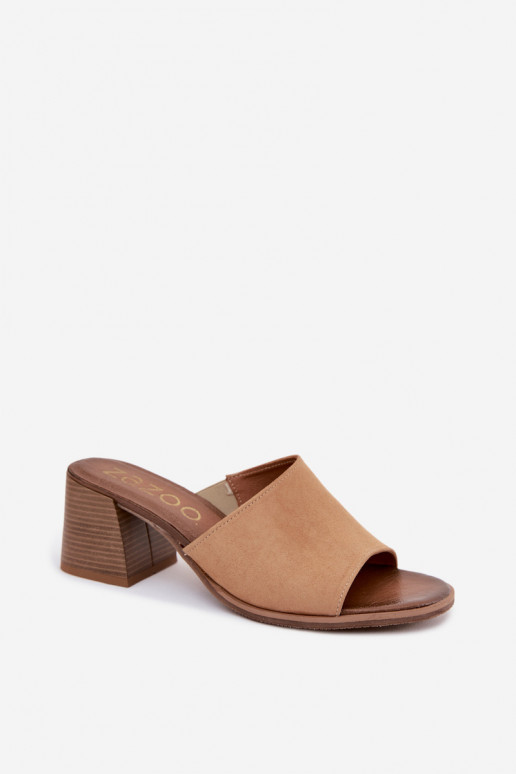 Mules à talons en suédine beige pour femmes Zazoo