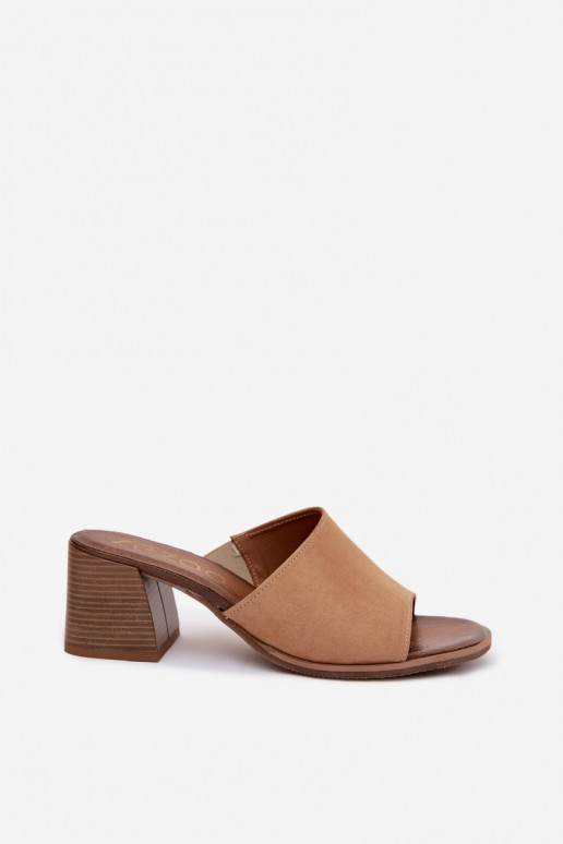 Mules à talons en suédine beige pour femmes Zazoo