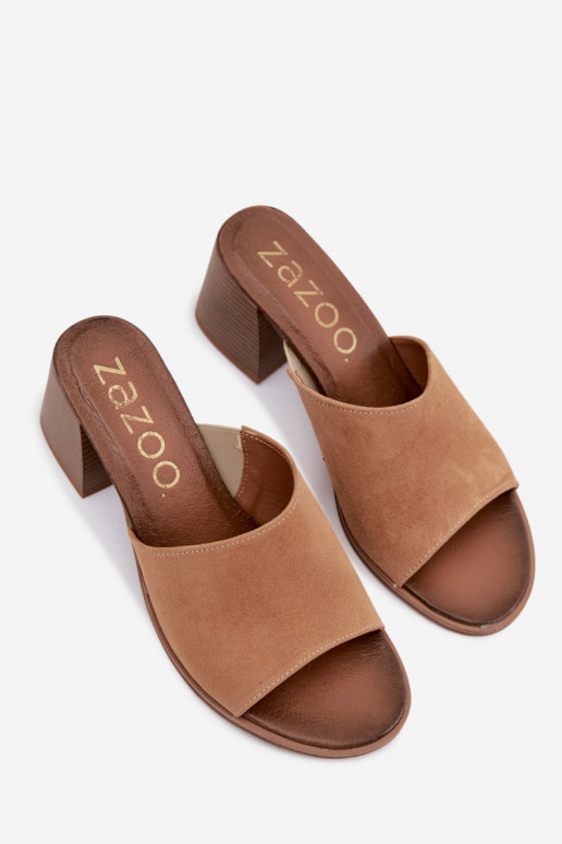 Mules à talons en suédine beige pour femmes Zazoo