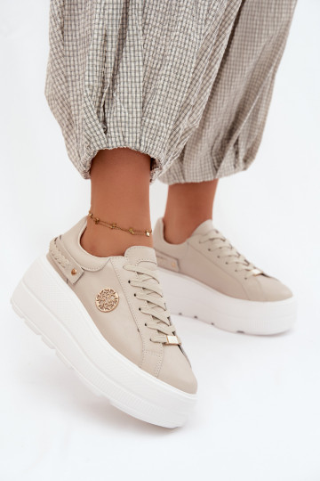 Baskets en simili cuir à plateforme pour femmes D&A LR61-7095 couleur sable