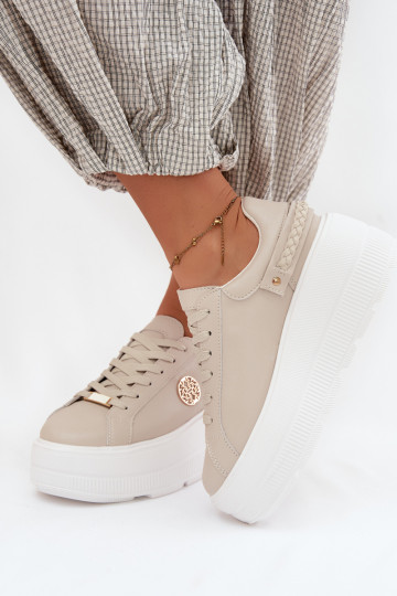 Baskets en simili cuir à plateforme pour femmes D&A LR61-7095 couleur sable 2