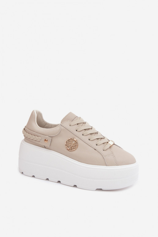 Baskets en simili cuir à plateforme pour femmes D&A LR61-7095 couleur sable