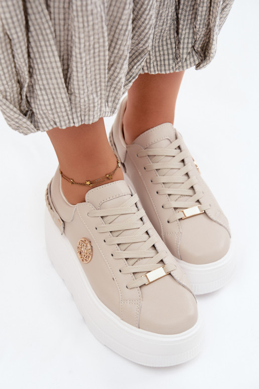 Baskets en simili cuir à plateforme pour femmes D&A LR61-7095 couleur sable