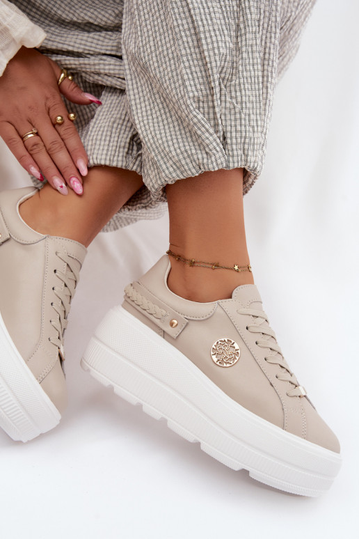 Baskets en simili cuir à plateforme pour femmes D&A LR61-7095 couleur sable